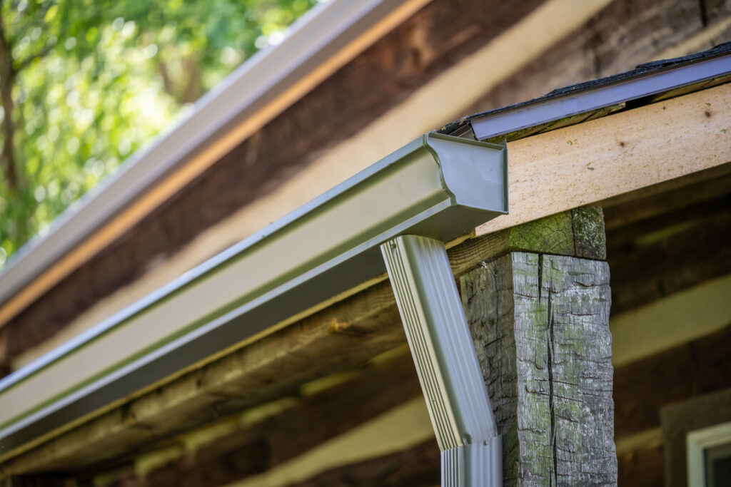 Close-up of newly installed gutter and fascia on a home